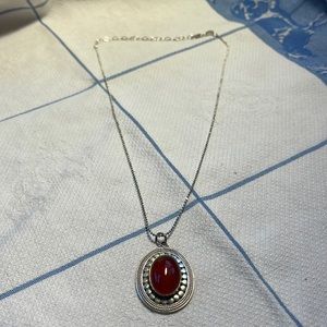 Sterling silver and carnelian pendant on sterling silver chain